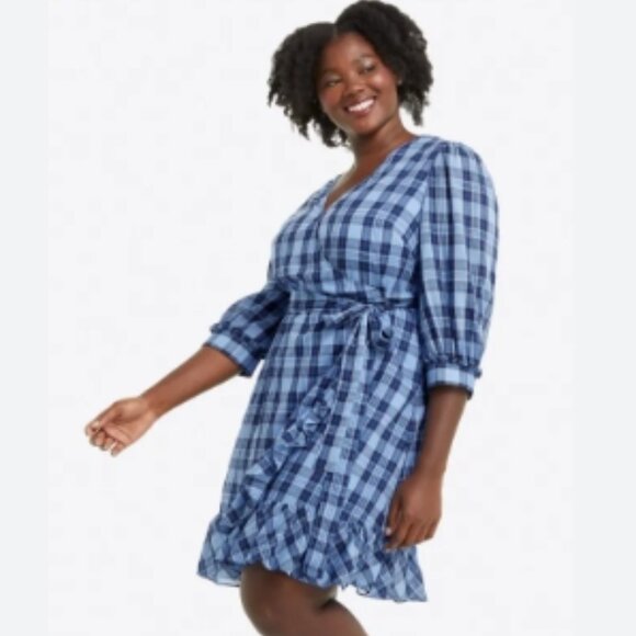 Draper James Reba Wrap Dress - blue plaid - Picture 1 of 8